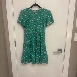 Monteau Green Floral Button-Front Mini Dress